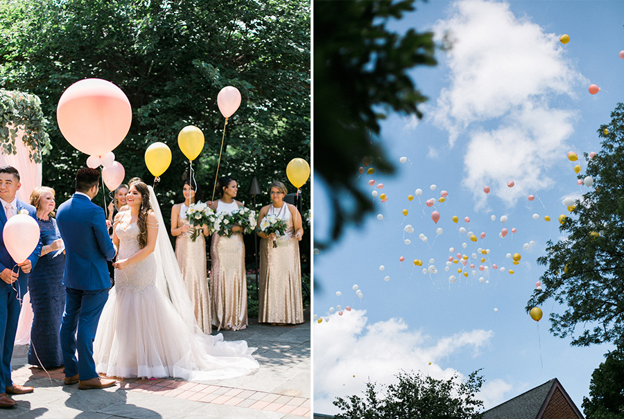 balloon release, chic industrial chicago, IL wedding at winnetka community house and ignite glass studios, blush pink and gold colors, photo by Laurelyn Savannah Photography - 32