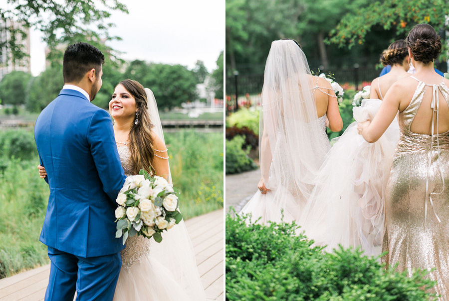 bridal party, chic industrial chicago, IL wedding at winnetka community house and ignite glass studios, blush pink and gold colors, photo by Laurelyn Savannah Photography - 37
