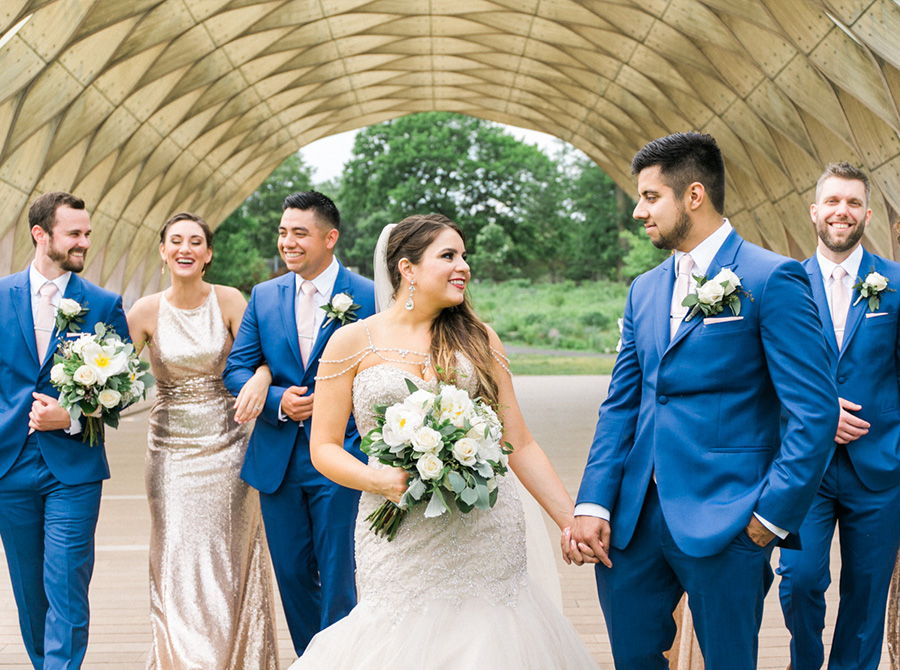 bridal party, chic industrial chicago, IL wedding at winnetka community house and ignite glass studios, blush pink and gold colors, photo by Laurelyn Savannah Photography - 38