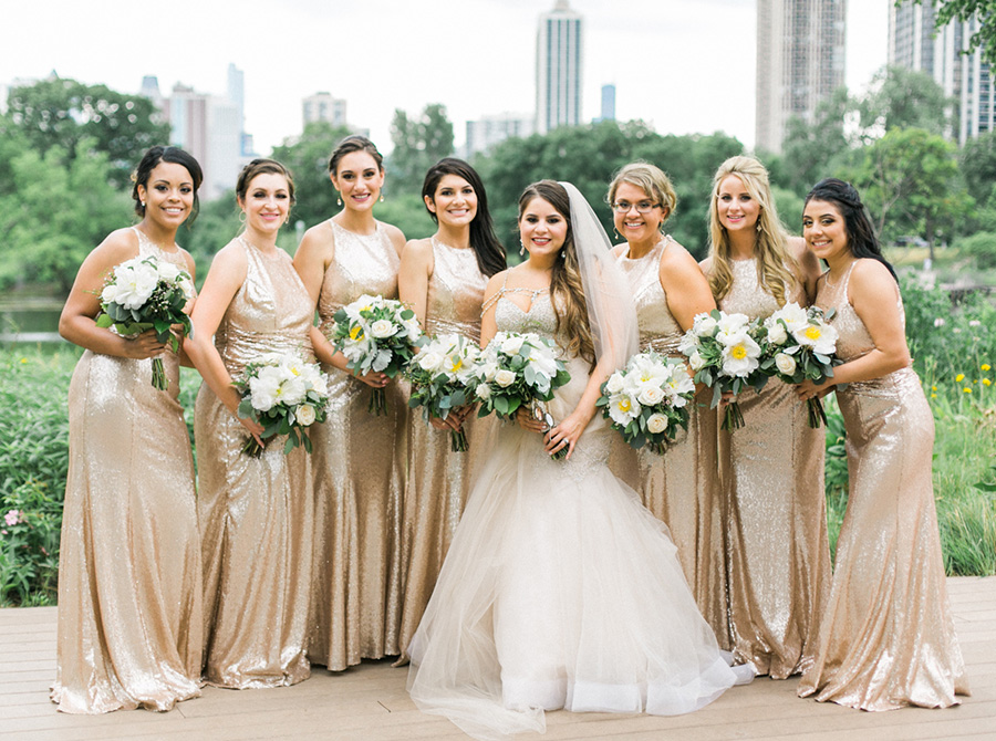 bridal party at honeycomb, chic industrial chicago, IL wedding at winnetka community house and ignite glass studios, blush pink and gold colors, photo by Laurelyn Savannah Photography - 45