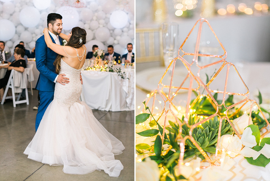 first dance, chic industrial chicago, IL wedding at winnetka community house and ignite glass studios, blush pink and gold colors, photo by Laurelyn Savannah Photography - 59