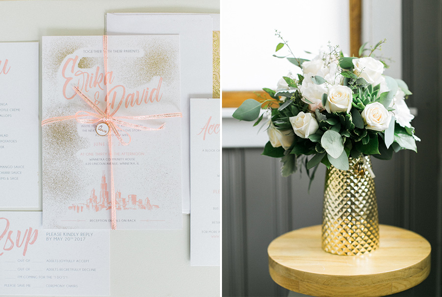 invitation, chic industrial chicago, IL wedding at winnetka community house and ignite glass studios, blush pink and gold colors, photo by Laurelyn Savannah Photography - 8