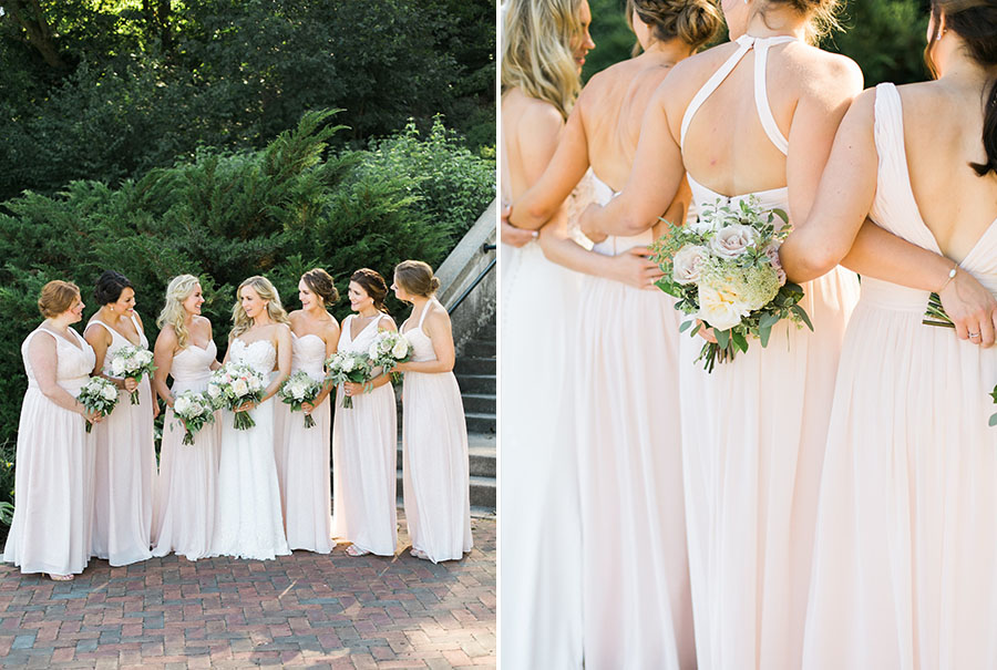 bridesmaids at lake park and milwaukee athletic club elegant classic wedding, blush bridesmaids and belle fiori flowers, romantic summer wedding, photo by laurelyn savannah photography 6
