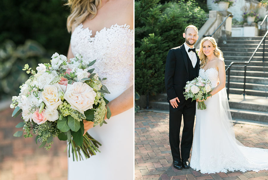 bride and groom at lake park and milwaukee athletic club elegant classic wedding, blush bridesmaids and belle fiori flowers, romantic summer wedding, photo by laurelyn savannah photography 9