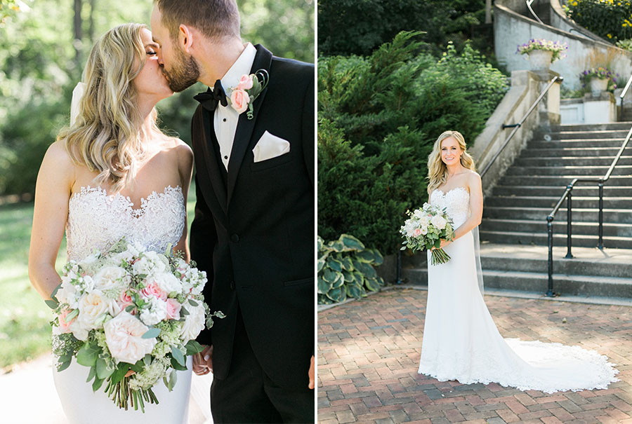 bride and groom at lake park and milwaukee athletic club elegant classic wedding, blush bridesmaids and belle fiori flowers, romantic summer wedding, photo by laurelyn savannah photography 14