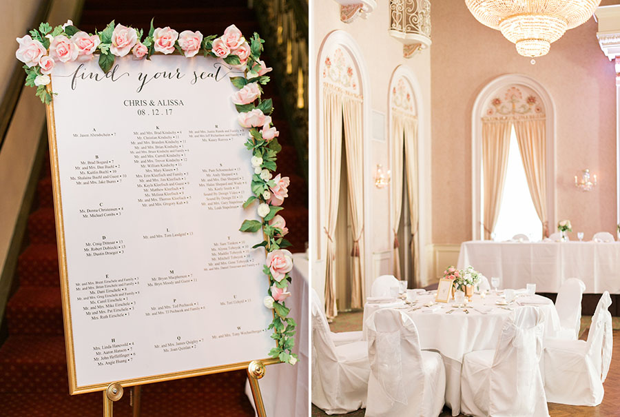 reception tables at milwaukee athletic club elegant classic wedding, blush bridesmaids and belle fiori flowers, romantic summer wedding, photo by laurelyn savannah photography 3