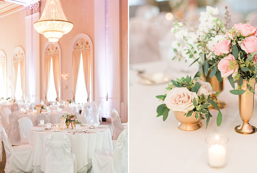 reception tables at milwaukee athletic club elegant classic wedding, blush bridesmaids and belle fiori flowers, romantic summer wedding, photo by laurelyn savannah photography 5