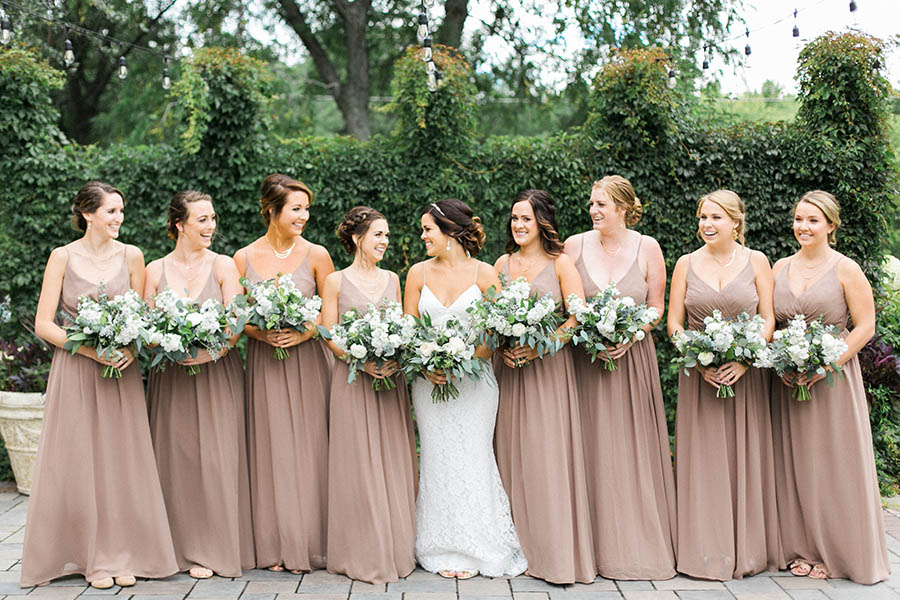 bride and bridesmaids, romantic and organic wedding at the ridge hotel in lake geneva, wisconsin, with elegant neutral colors, photo by laurelyn savannah photography 12