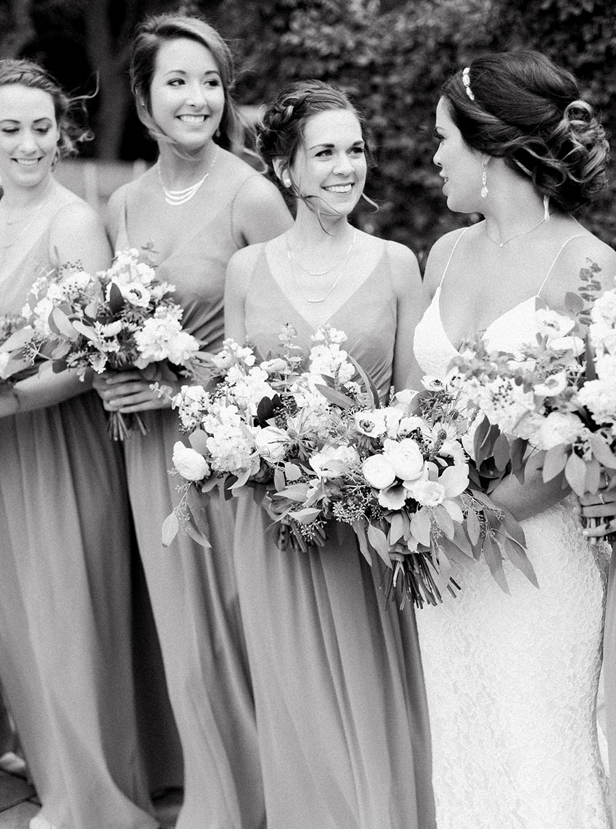 bride and bridesmaids, romantic and organic wedding at the ridge hotel in lake geneva, wisconsin, with elegant neutral colors, photo by laurelyn savannah photography 13