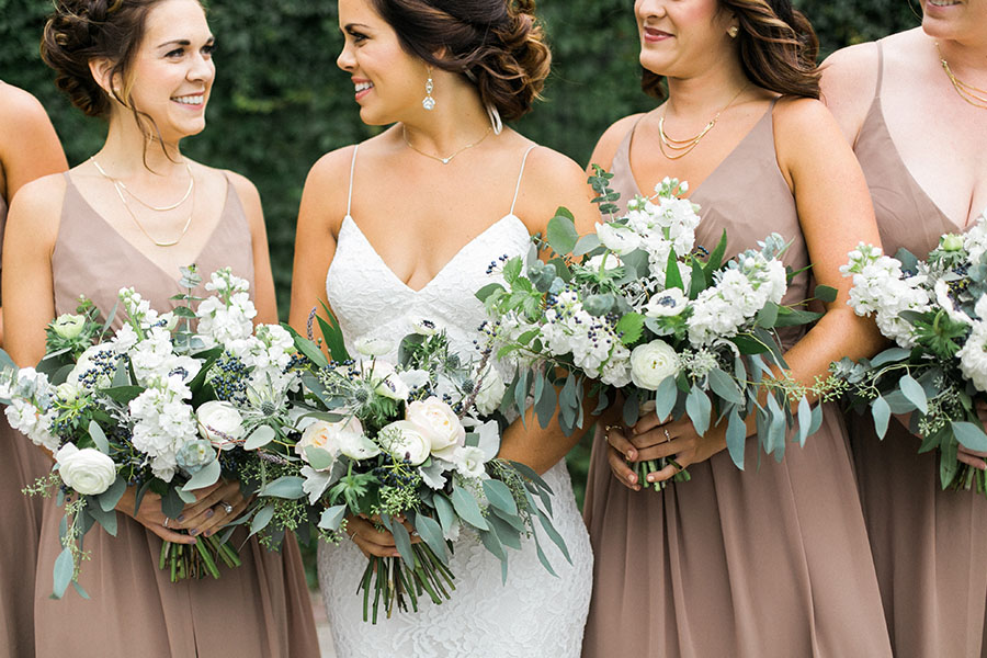 bride and bridesmaids, romantic and organic wedding at the ridge hotel in lake geneva, wisconsin, with elegant neutral colors, photo by laurelyn savannah photography 19