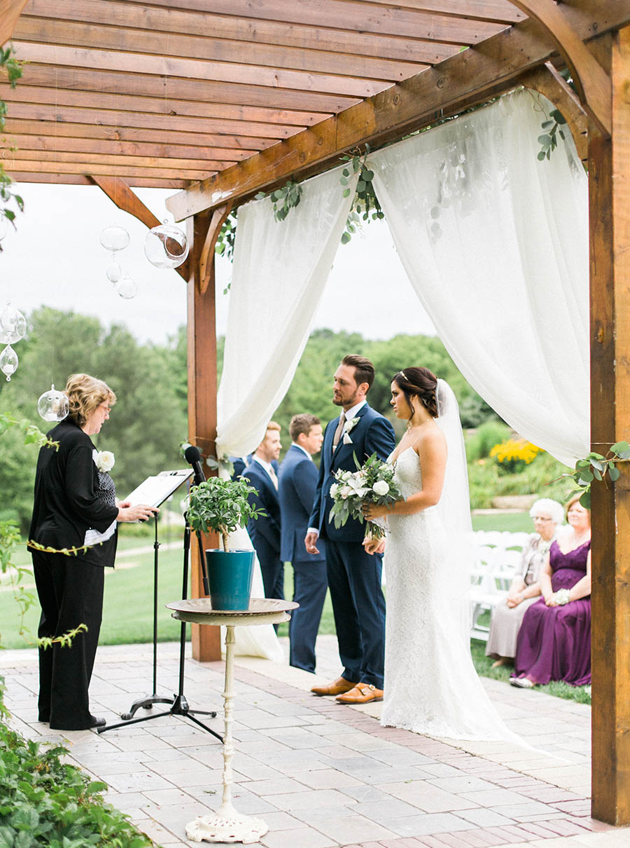outdoor ceremony, romantic and organic wedding at the ridge hotel in lake geneva, wisconsin, with elegant neutral colors, photo by laurelyn savannah photography 32