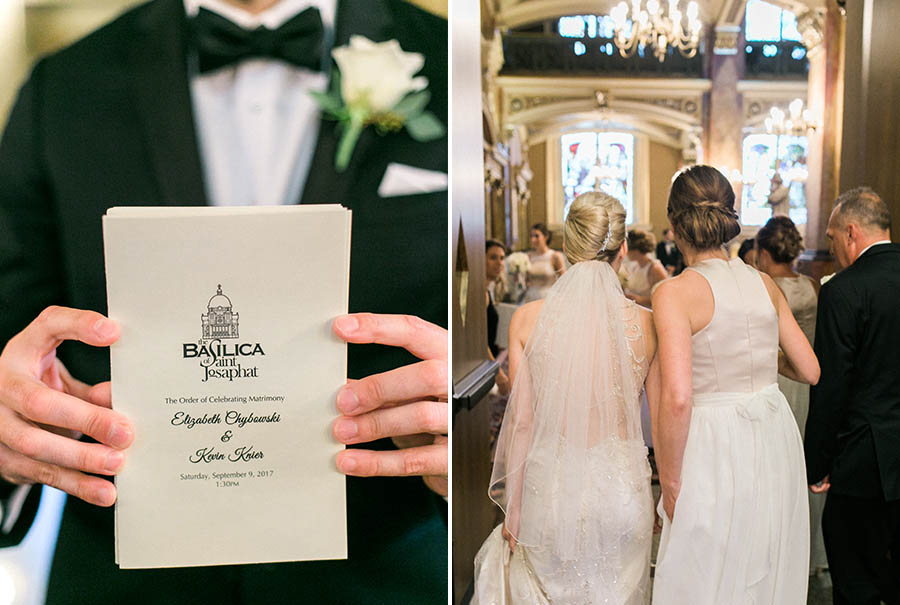 ceremony, romantic and modern wedding at the basilica of st josaphat and milwaukee county historical society, wisconsin, elegant neutral white ivory colors, photo by laurelyn savannah photography 14