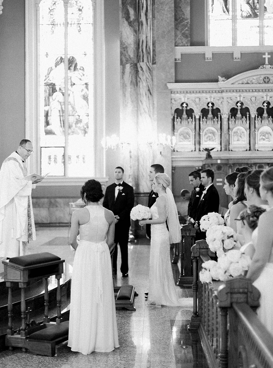 ceremony, romantic and modern wedding at the basilica of st josaphat and milwaukee county historical society, wisconsin, elegant neutral white ivory colors, photo by laurelyn savannah photography 18