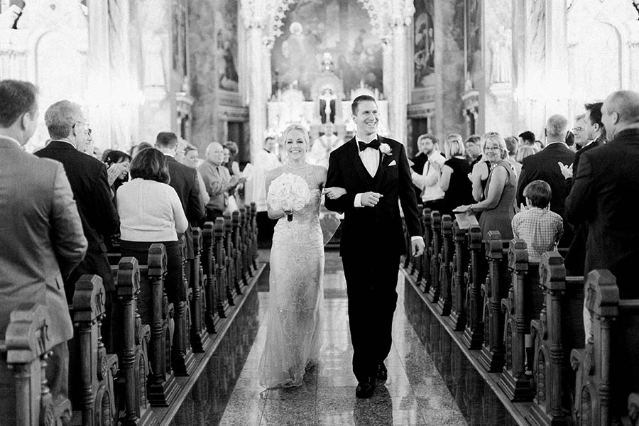 ceremony exit, romantic and modern wedding at the basilica of st josaphat and milwaukee county historical society, wisconsin, elegant neutral white ivory colors, photo by laurelyn savannah photography 23