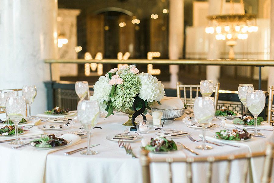 reception table gold chiavari chairs, romantic and modern wedding at the basilica of st josaphat and milwaukee county historical society, wisconsin, elegant neutral white ivory colors, photo by laurelyn savannah photography 35