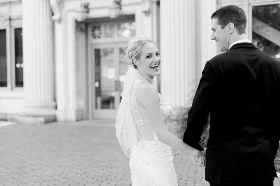 newlywed bride and groom portrait, romantic and modern wedding at the basilica of st josaphat and milwaukee county historical society, wisconsin, elegant neutral white ivory colors, photo by laurelyn savannah photography 38