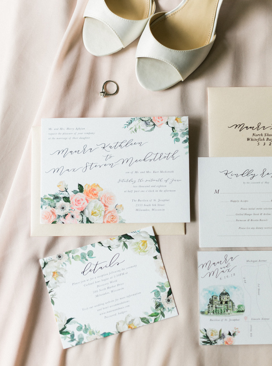 wedding invitation suite by shelby made it, discovery world summer lakeside elegant romantic wedding in milwaukee, wisconsin, photo by laurelyn savannah photography 2