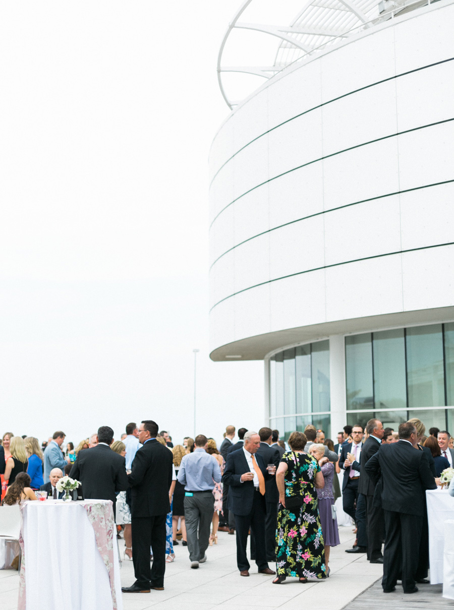 outdoor cocktail hour, discovery world summer lakeside elegant romantic wedding in milwaukee, wisconsin, photo by laurelyn savannah photography 38