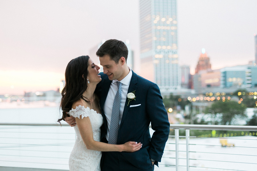 bride and groom sunset portraits, discovery world summer lakeside elegant romantic wedding in milwaukee, wisconsin, photo by laurelyn savannah photography 49