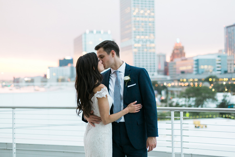 bride and groom sunset portraits, discovery world summer lakeside elegant romantic wedding in milwaukee, wisconsin, photo by laurelyn savannah photography 51