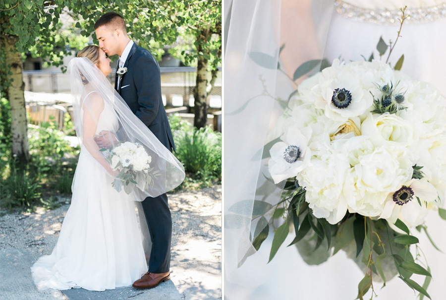 bride and groom, Blue Watercolor-Inspired, elegant downtown modern wedding along the Milwaukee River in Wisconsin, photo by Laurelyn Savannah Photography 15