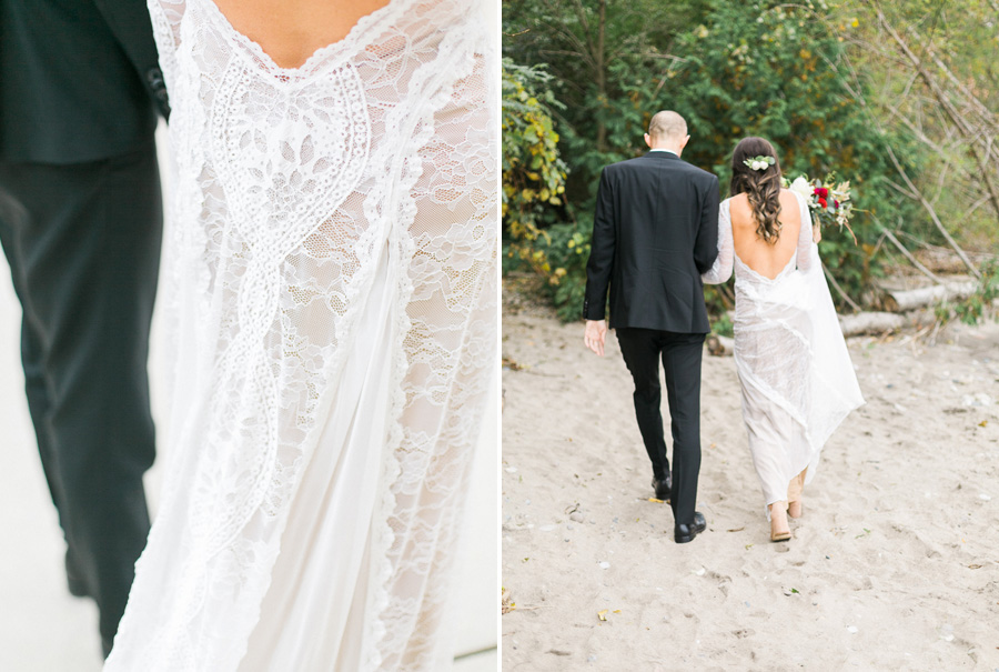 bride and groom portrait at a boho outdoor wedding at Schlitz Audubon Nature Center in Milwaukee, Wisconsin, photo by Laurelyn Savannah Photography 25