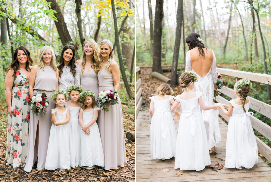 bridal party portrait at a boho outdoor wedding at Schlitz Audubon Nature Center in Milwaukee, Wisconsin, photo by Laurelyn Savannah Photography 34