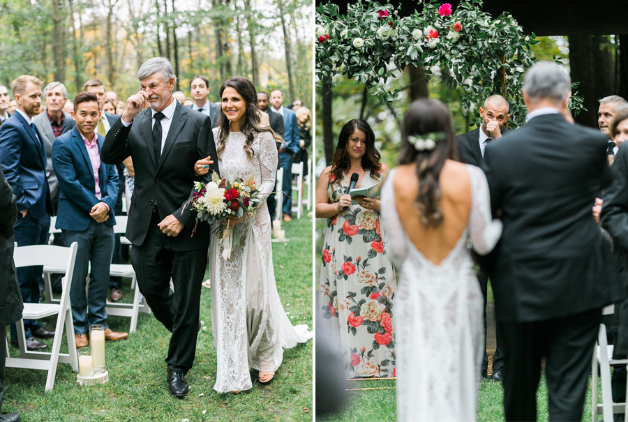 ceremony at a boho outdoor wedding at Schlitz Audubon Nature Center in Milwaukee, Wisconsin, photo by Laurelyn Savannah Photography 46