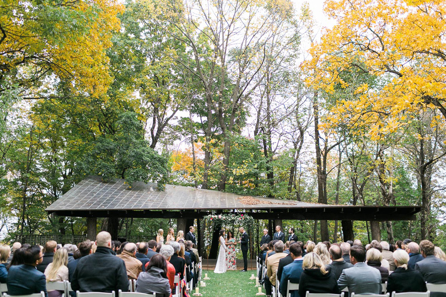 ceremony at a boho outdoor wedding at Schlitz Audubon Nature Center in Milwaukee, Wisconsin, photo by Laurelyn Savannah Photography 48