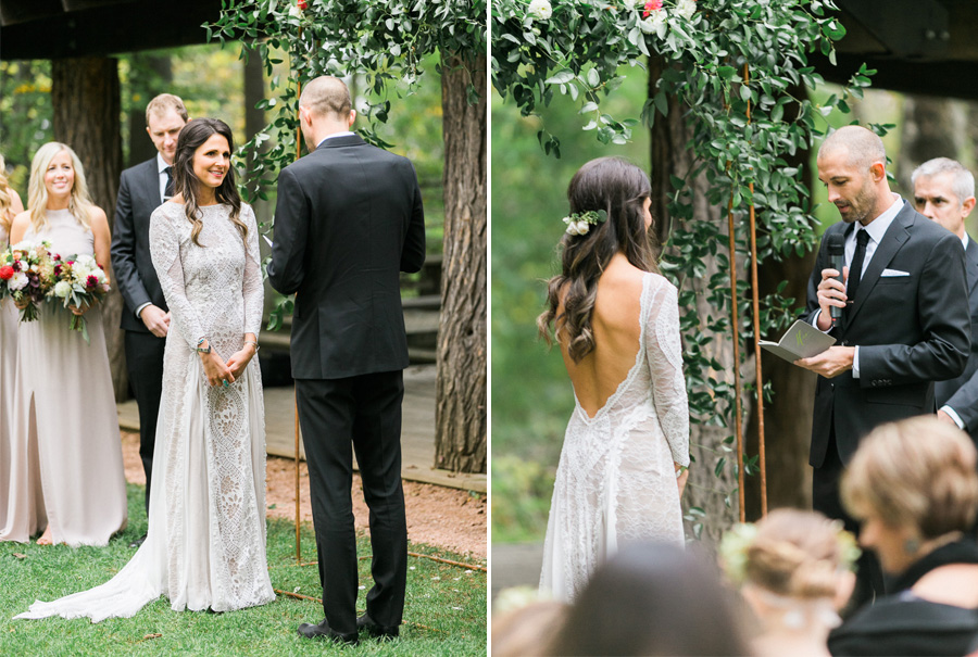 ceremony at a boho outdoor wedding at Schlitz Audubon Nature Center in Milwaukee, Wisconsin, photo by Laurelyn Savannah Photography 49