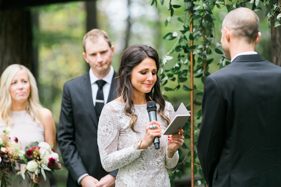ceremony at a boho outdoor wedding at Schlitz Audubon Nature Center in Milwaukee, Wisconsin, photo by Laurelyn Savannah Photography 50