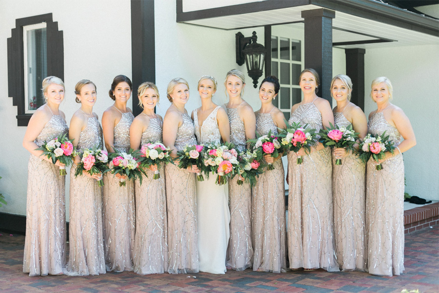 bride and bridesmaids, classic and romantic gold wedding in downtown Green Bay, Wisconsin, photo by Laurelyn Savannah Photography