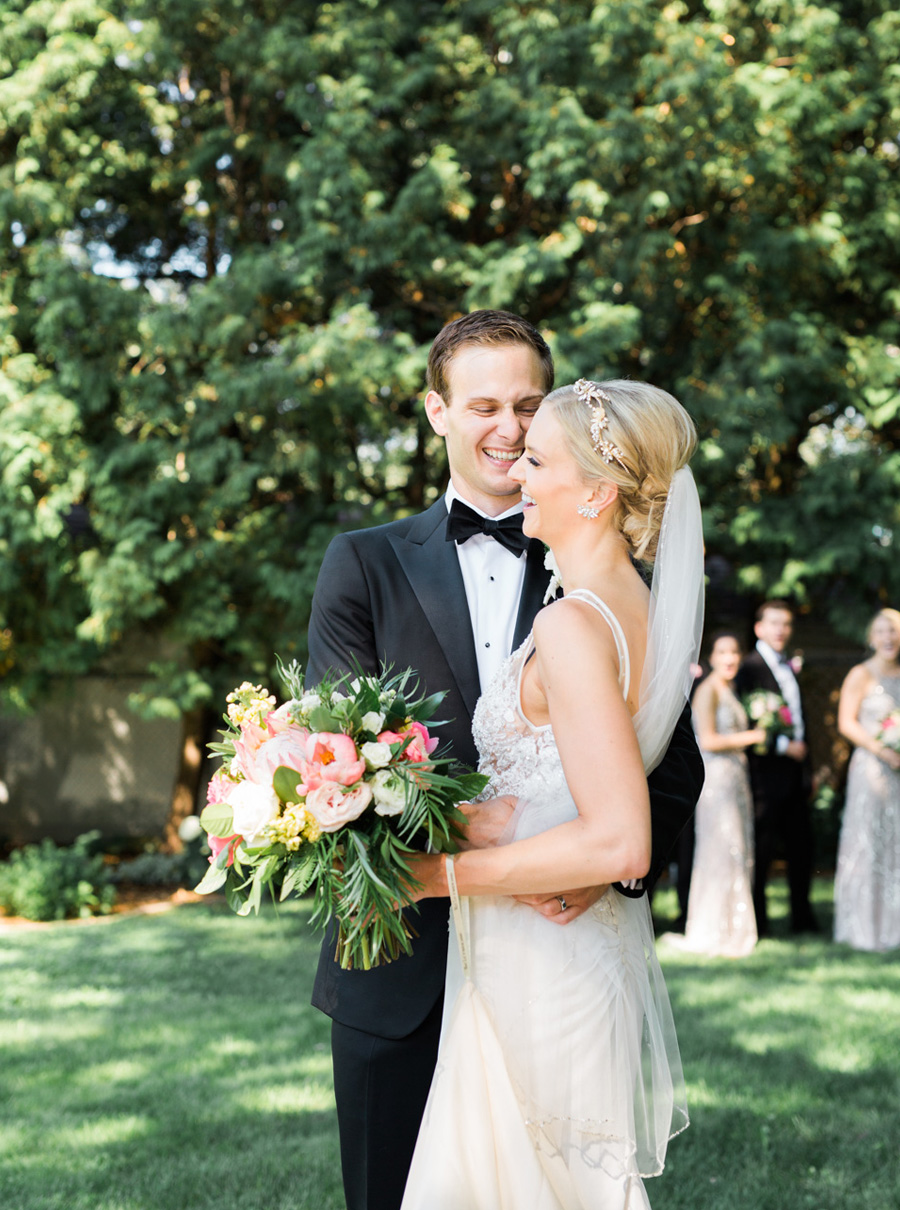 bridal party portraits, classic and romantic gold wedding in downtown Green Bay, Wisconsin, photo by Laurelyn Savannah Photography
