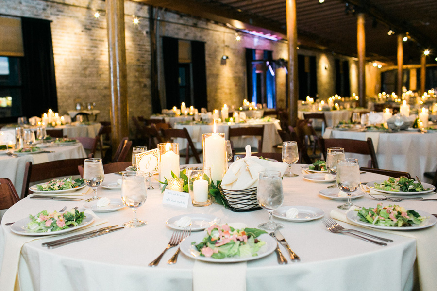 reception table decor, classic, romantic gold and burgundy red winter wedding at cuvee in downtown Milwaukee, Wisconsin, photo by Laurelyn Savannah Photography
