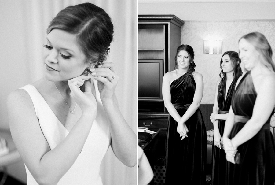 bride getting ready, elegant green and gold fall wedding at Historic Courthouse 1893 in Waukesha Milwaukee, Wisconsin, photo by Laurelyn Savannah Photography