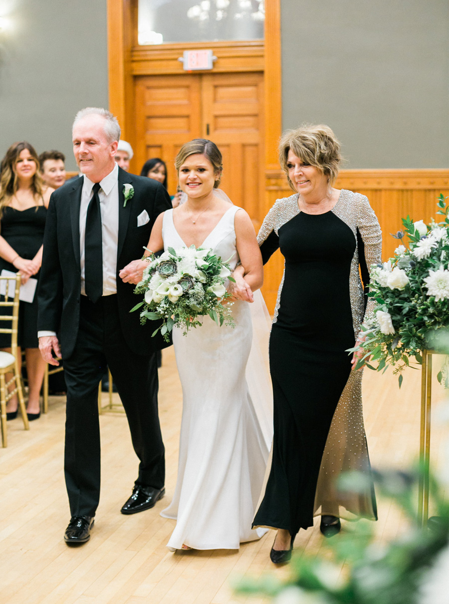 ceremony, elegant green and gold fall wedding at Historic Courthouse 1893 in Waukesha Milwaukee, Wisconsin, photo by Laurelyn Savannah Photography