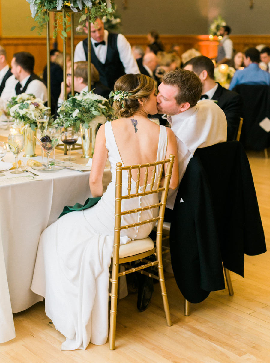 reception toast, elegant green and gold fall wedding at Historic Courthouse 1893 in Waukesha Milwaukee, Wisconsin, photo by Laurelyn Savannah Photography
