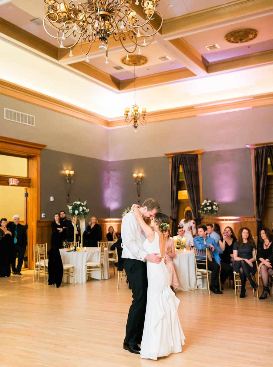 reception dance, elegant green and gold fall wedding at Historic Courthouse 1893 in Waukesha Milwaukee, Wisconsin, photo by Laurelyn Savannah Photography