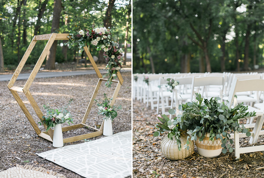 ceremony decor and rugs, glamping and chic safari romantic outdoor wedding at Milwaukee County Zoo, Wisconsin, photo by Laurelyn Savannah Photography