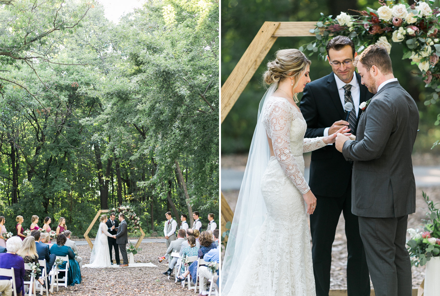 ceremony vows, glamping and chic safari romantic outdoor wedding at Milwaukee County Zoo, Wisconsin, photo by Laurelyn Savannah Photography