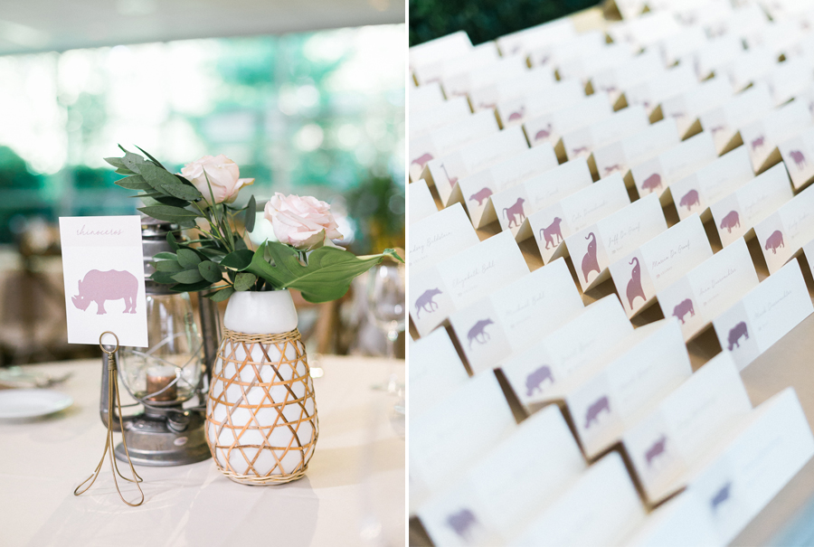 reception table place cards, glamping and chic safari romantic outdoor wedding at Milwaukee County Zoo, Wisconsin, photo by Laurelyn Savannah Photography