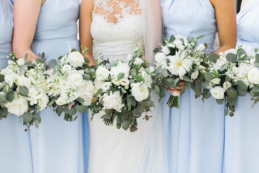 bride and bridal party portraits, classic, elegant and romantic blue and white wedding in downtown Madison, Wisconsin, and Blackhawk Country Club, photo by Laurelyn Savannah Photography