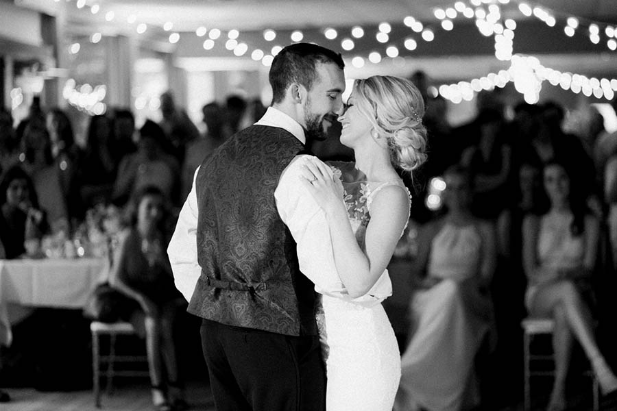 reception first dance, classic, elegant and romantic blue and white wedding in downtown Madison, Wisconsin, and Blackhawk Country Club, photo by Laurelyn Savannah Photography