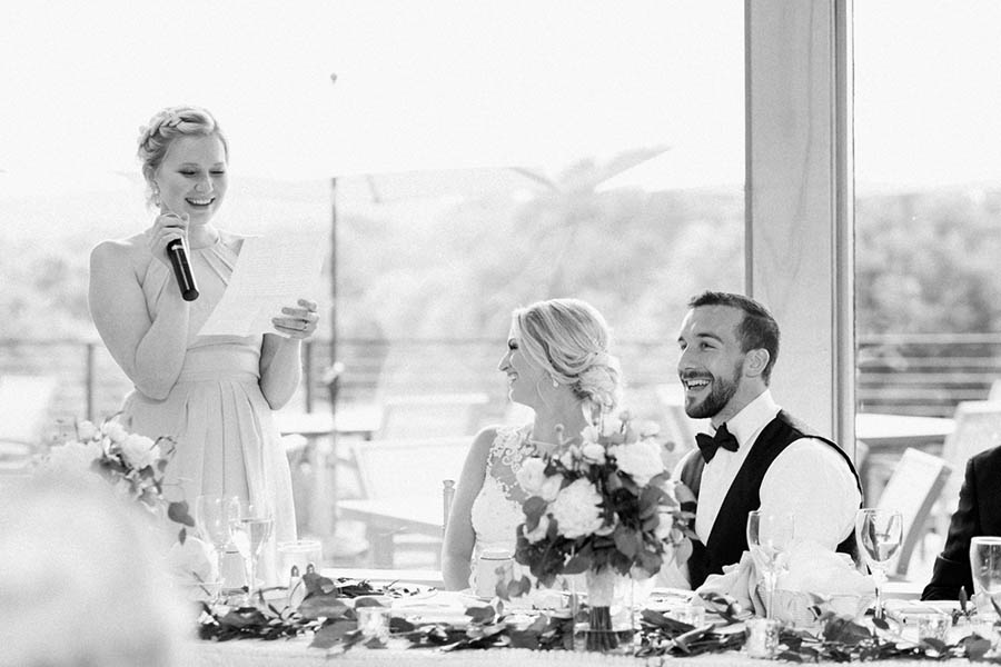 reception toast speech, classic, elegant and romantic blue and white wedding in downtown Madison, Wisconsin, and Blackhawk Country Club, photo by Laurelyn Savannah Photography