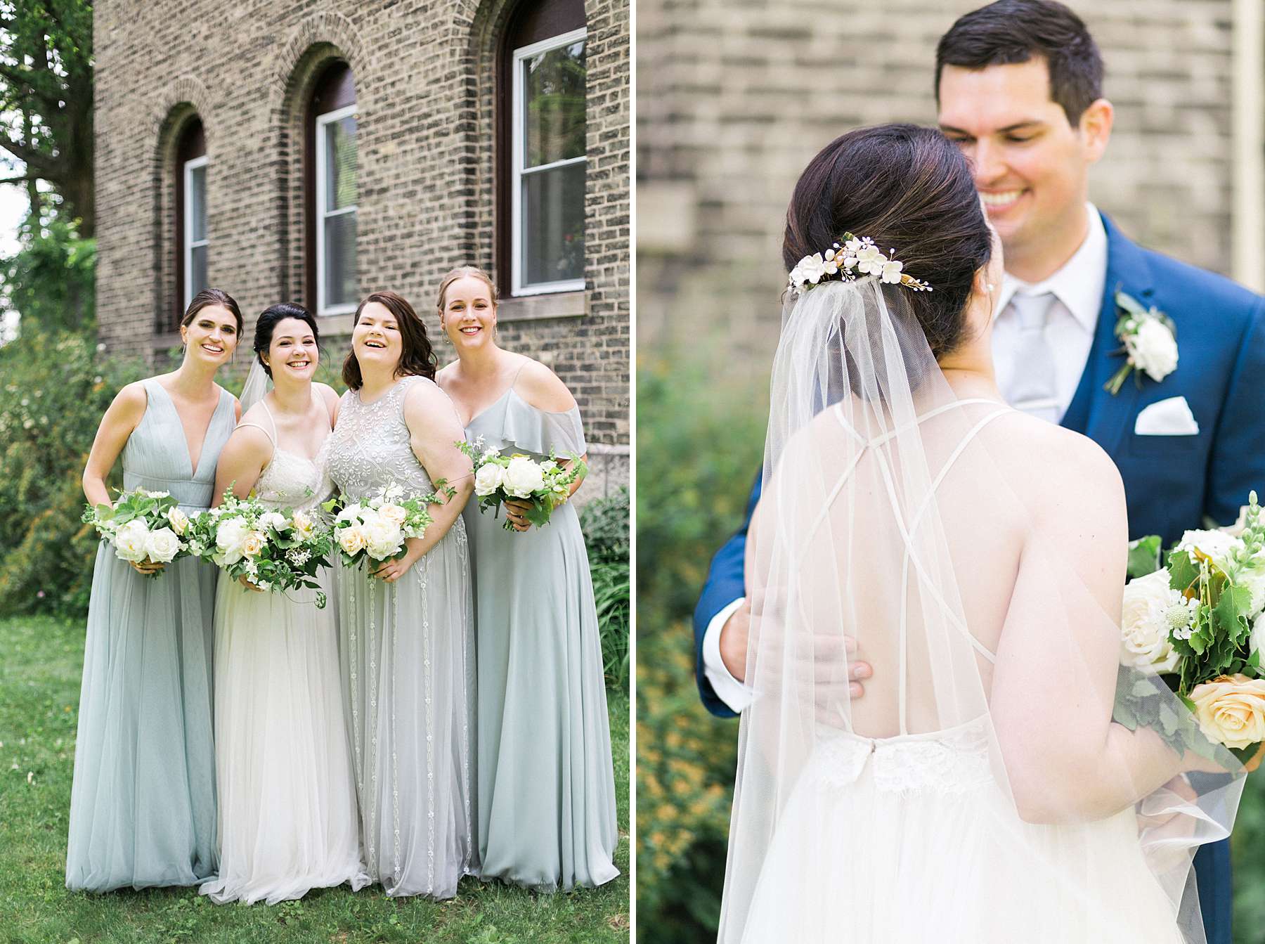 bridal party portraits, romantic wedding at turner hall ballroom downtown milwaukee with milwaukee flower company, photo by laurelyn savannah photography