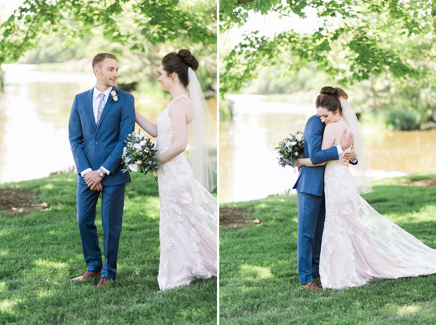 first look, rustic romantic wedding at the landing 1841, photo by laurelyn savannah photography