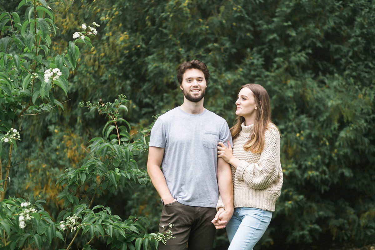 milwaukee northshore engagement at home in a long dress and neutral knit sweater, photos by laurelyn savannah photography
