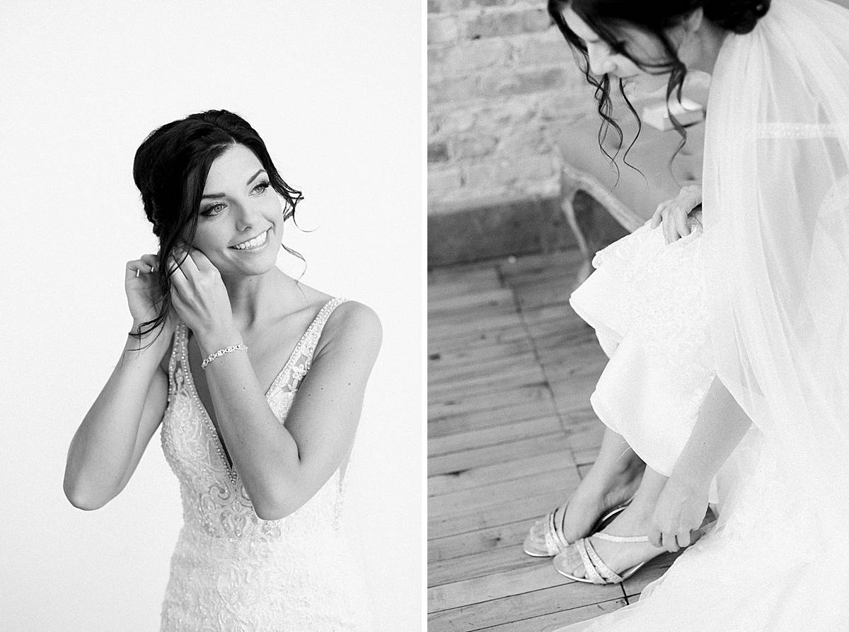 bride getting ready, romantic lavender wisconsin wedding at mercantile hall, photo by laurelyn savannah photography