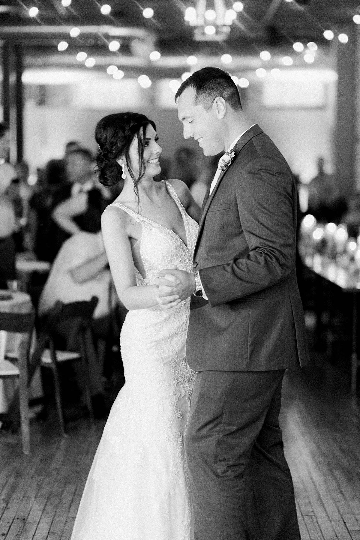 first dance, romantic lavender wisconsin wedding at mercantile hall, photo by laurelyn savannah photography