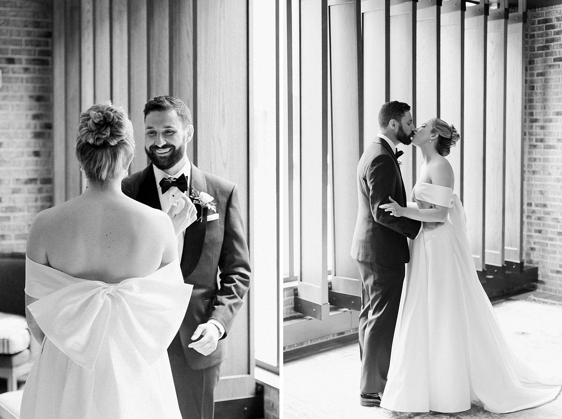 wedding couple first look surprise seeing each other for the first time on wedding day
